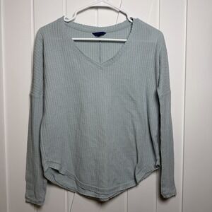 Aeropostale Women's Long Sleeve Waffle T-shirt Size XS Light Blue Cozy Relaxed